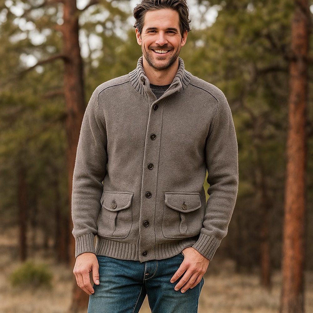 Gap Men's Gray Sweater with Button-Up Design, Unisex